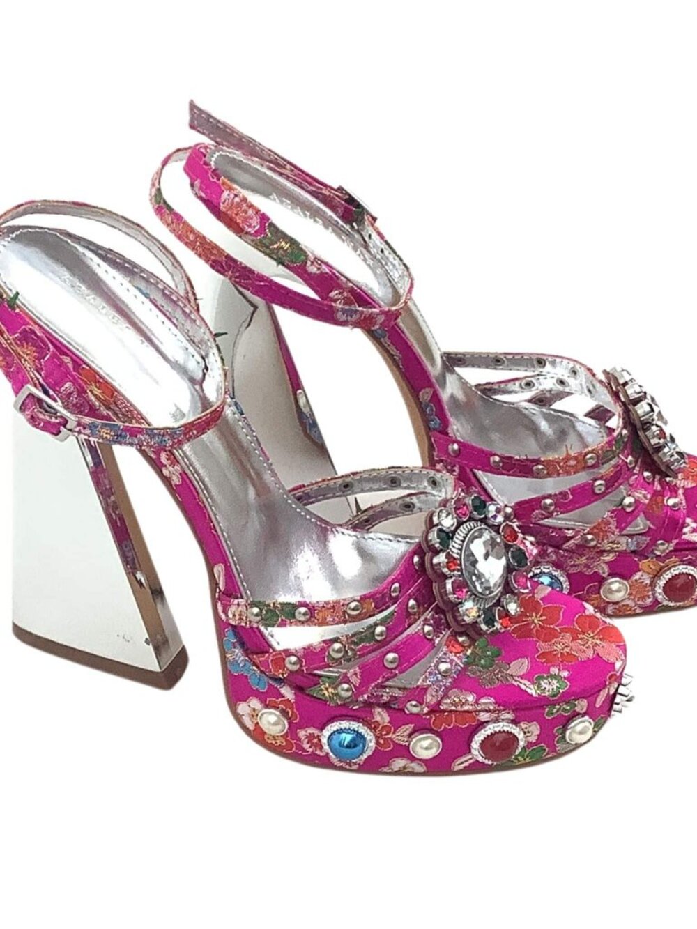 Azalea Wang Platform Fancy Baroque Party Heels Pink Size 7.5